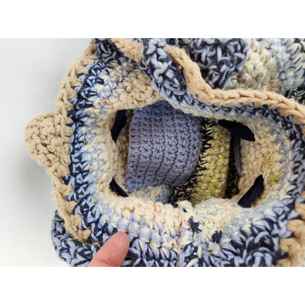 Funky Fun Handmade Crochet Knit Bag Large Purse‎ Boho Hippie Flowers Blue Beige